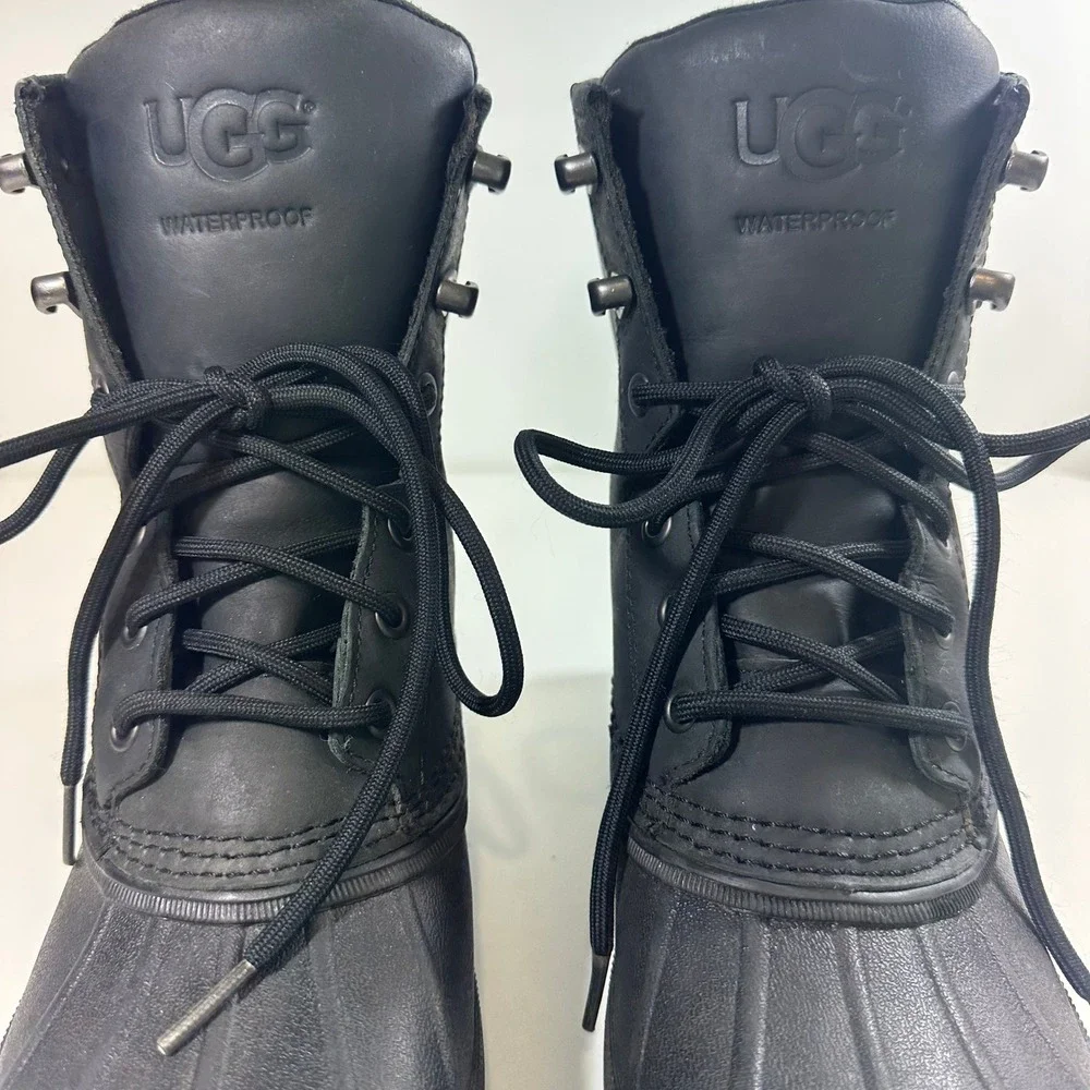 UGG‎ Waterproof Duck Boots Black Leather Rubber Lace Up Rain Snow Mens 11